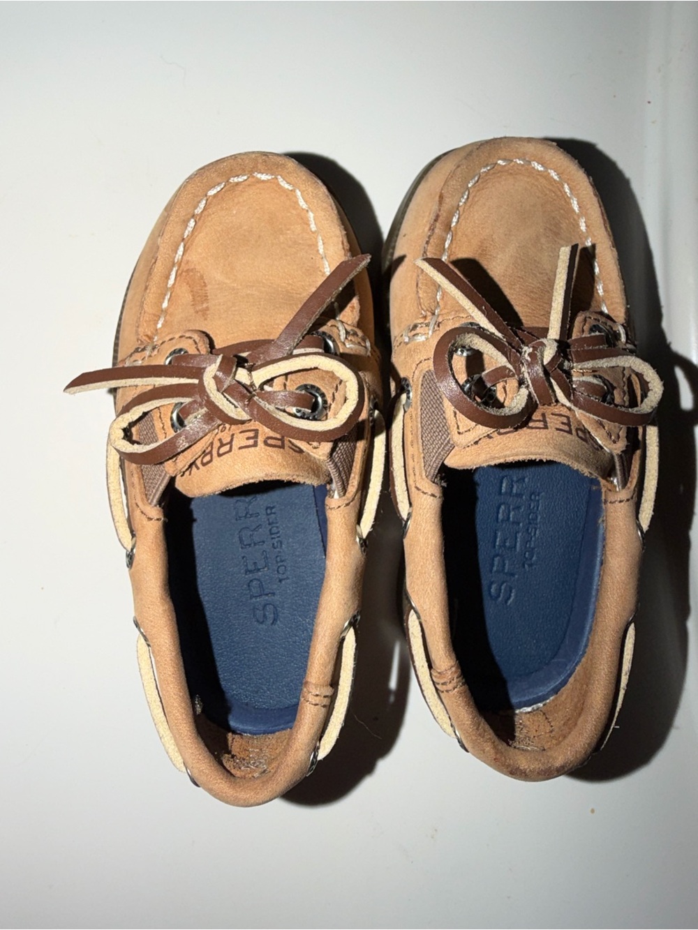 Sperry Tan and Navy Baby Boat Shoes